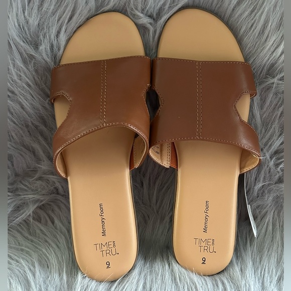 Time And Tru Sandals Womens Size 9 Brown Slip On Open Toe Shoes - Picture 1 of 7
